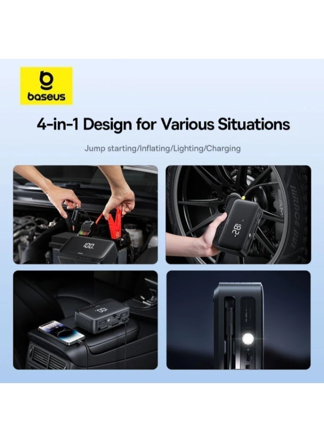 بيسوس جهاز 4 في 1 بادئ تشغيل بطارية 600 أمبير للسيارة ومنفاخ هواء للإطارات وباور بنك بسعة 6000MAh - Image 3